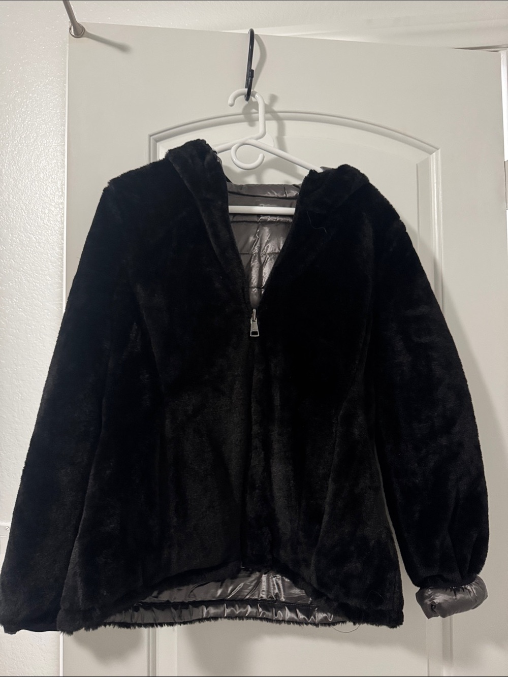 Andrew Marc Black Hooded Faux Fur Teddy Coat